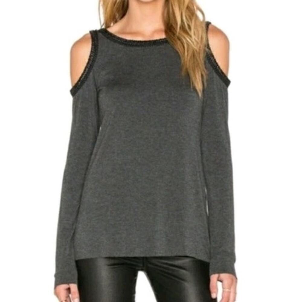 Anthropologie Bailey44 Harlow Blouse Could Shoulder Top Black Leather trim Sz S